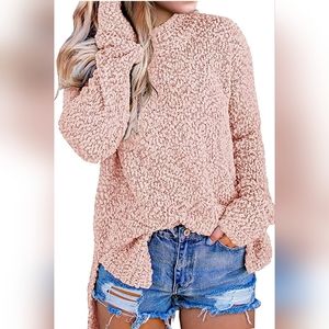 NWT MEROKEETY Womens Pink Long Sleeve Sherpa Fleece Sweater Side Slit Sz Large